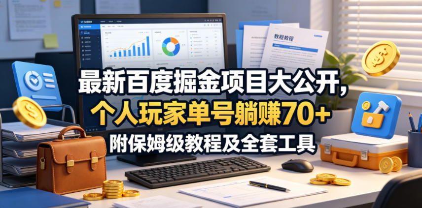 最新百度掘金项目大公开，个人玩家单号躺賺70+，附保姆级教程及全套工具
