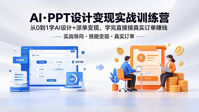 （18457期）AI·PPT设计变现实战训练营，从0到1学AI设计+派单变现，学完直接接真实订单赚钱
