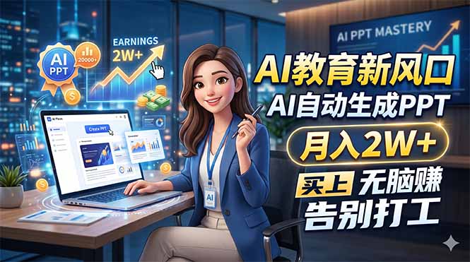 （18330期）AI教育新风口，AI自动生成PPT，月入2W+，无脑赚，告别打工