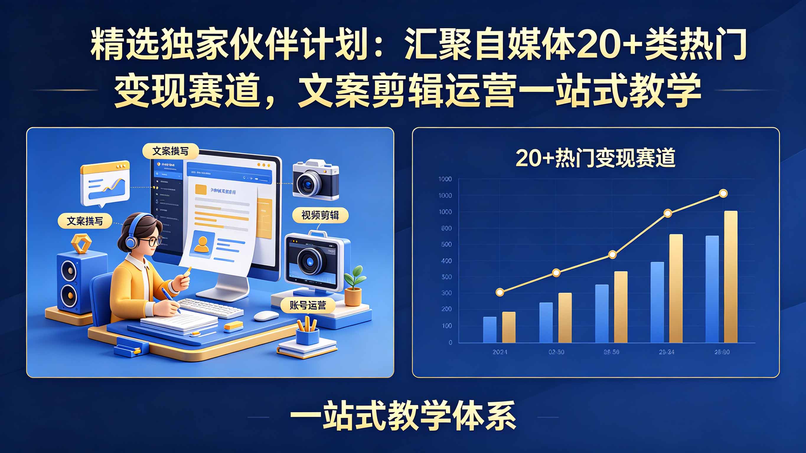 (18478期)精选独家伙伴计划:汇聚自媒体20+类热门变现赛道,文案剪辑运营一站式教学